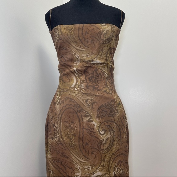 NEW! Mirror Palais- S&M PAISLEY-PRINT COWL-NECK SILK MIDI DRESS Brown Size M - Picture 6 of 14
